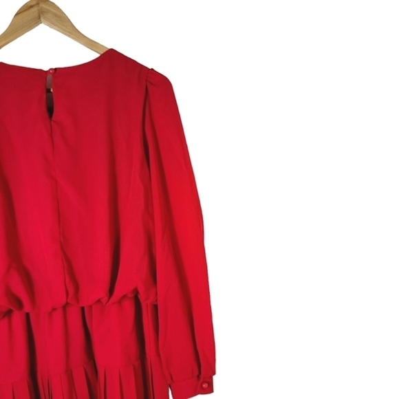 Vintage 1970s Cami Red Long Sleeves Drop-waist Pleated Midi Dress Womens Size 10 - Picture 11 of 15